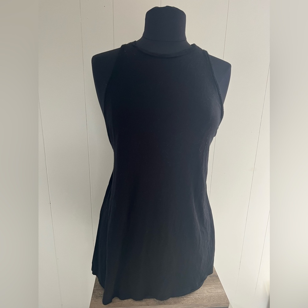 Alcott the Essential Solid Black Open Back Tank Top L